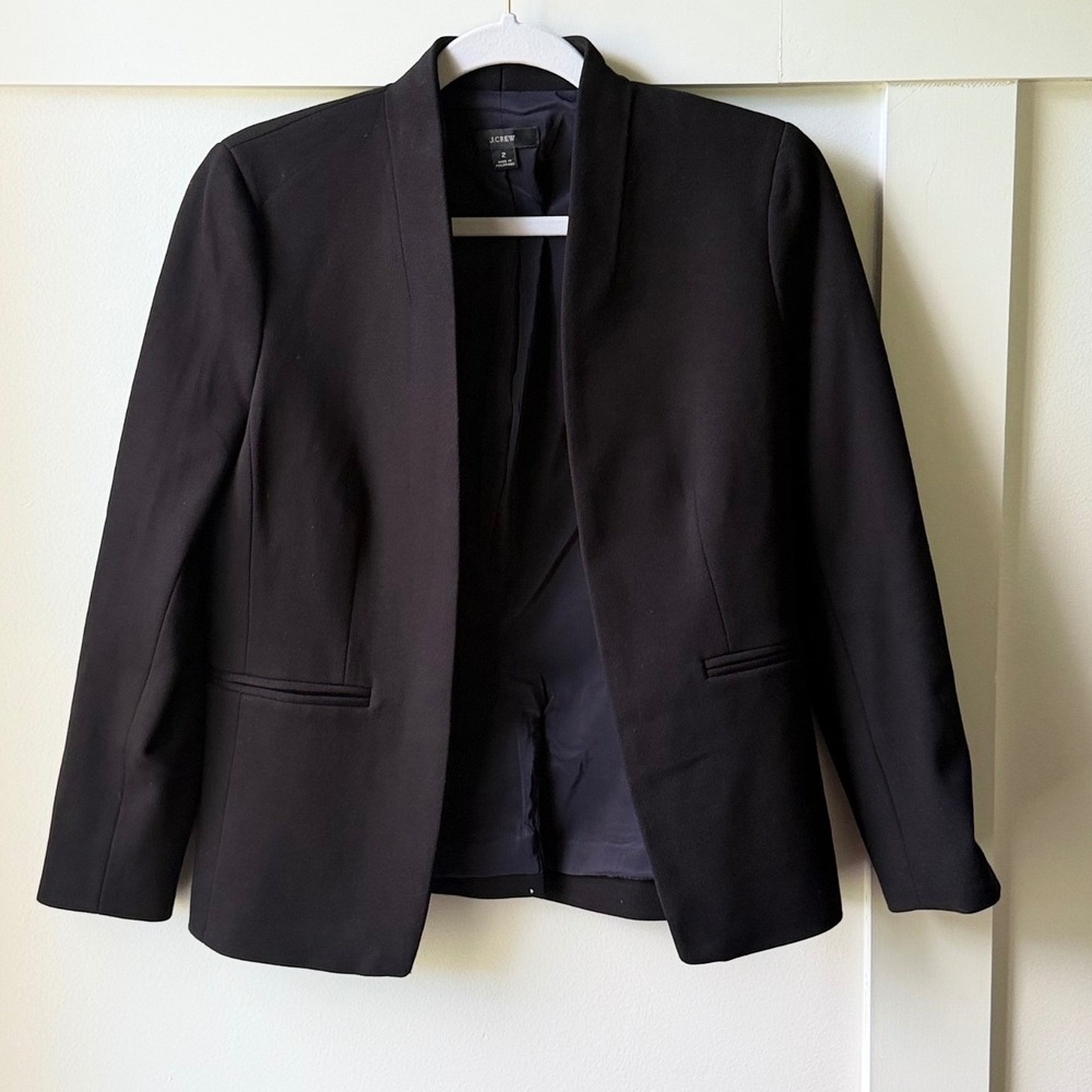 J.Crew Open Front Blazer Black Collarless Office Career Minimalist Jacket Size 2